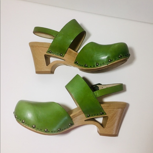 Green Studded Clogs Heels Sandals 